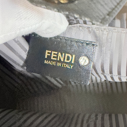 Lynn's Closet Boutique Fendi 2Jours tote interior leather logo tag with gold lettering and striped fabric lining