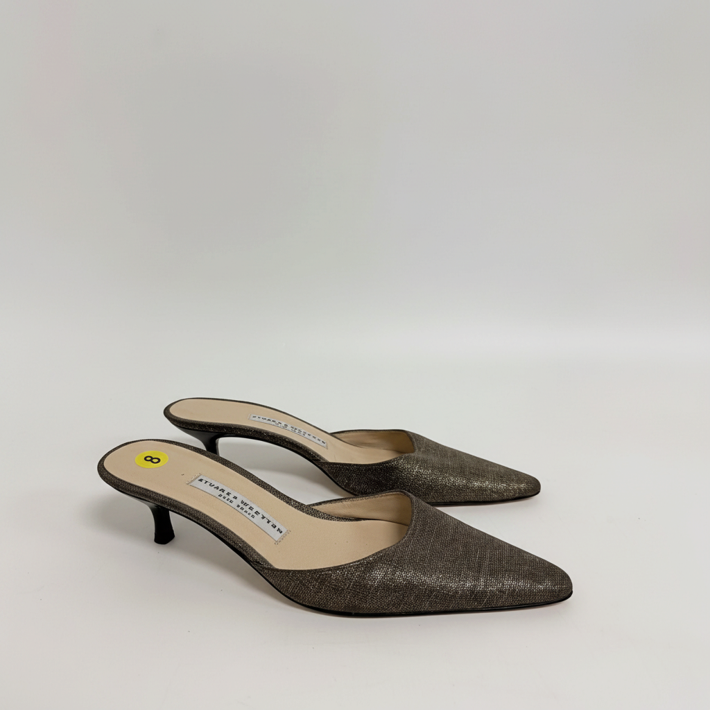 Lynn's Closet Boutique Stubbs & Wootton metallic gold pointed-toe kitten heel mules in size 8
