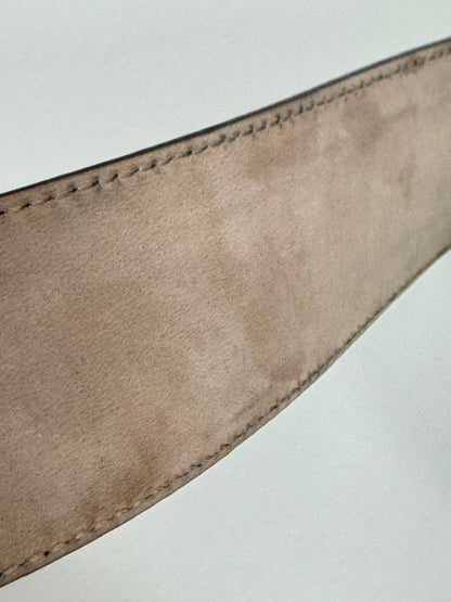 Lynn's Closet Boutique Gucci belt showing the beige suede interior lining with detailed stitching