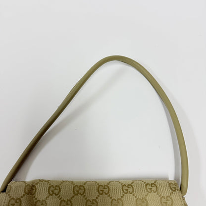 Lynn's Closet Boutique vintage Gucci GG monogram canvas shoulder bag strap detail in beige leather