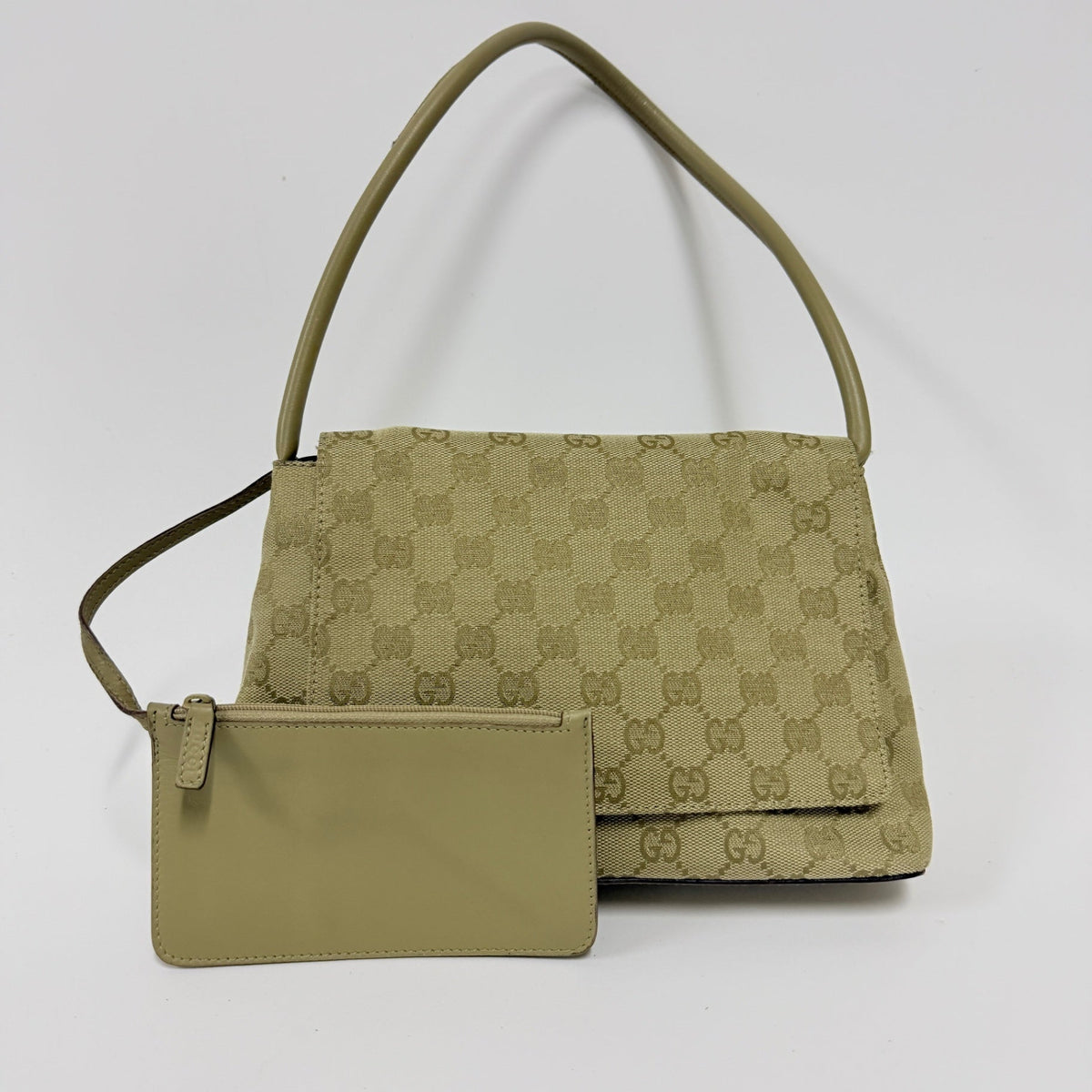 Lynn's Closet Boutique vintage Gucci GG monogram canvas shoulder bag in beige with matching detachable leather pouch
