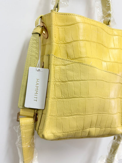 Lynn's Closet Boutique Hammitt sunstruck yellow leather crossbody bag with crocodile-embossed texture and exterior pocket
