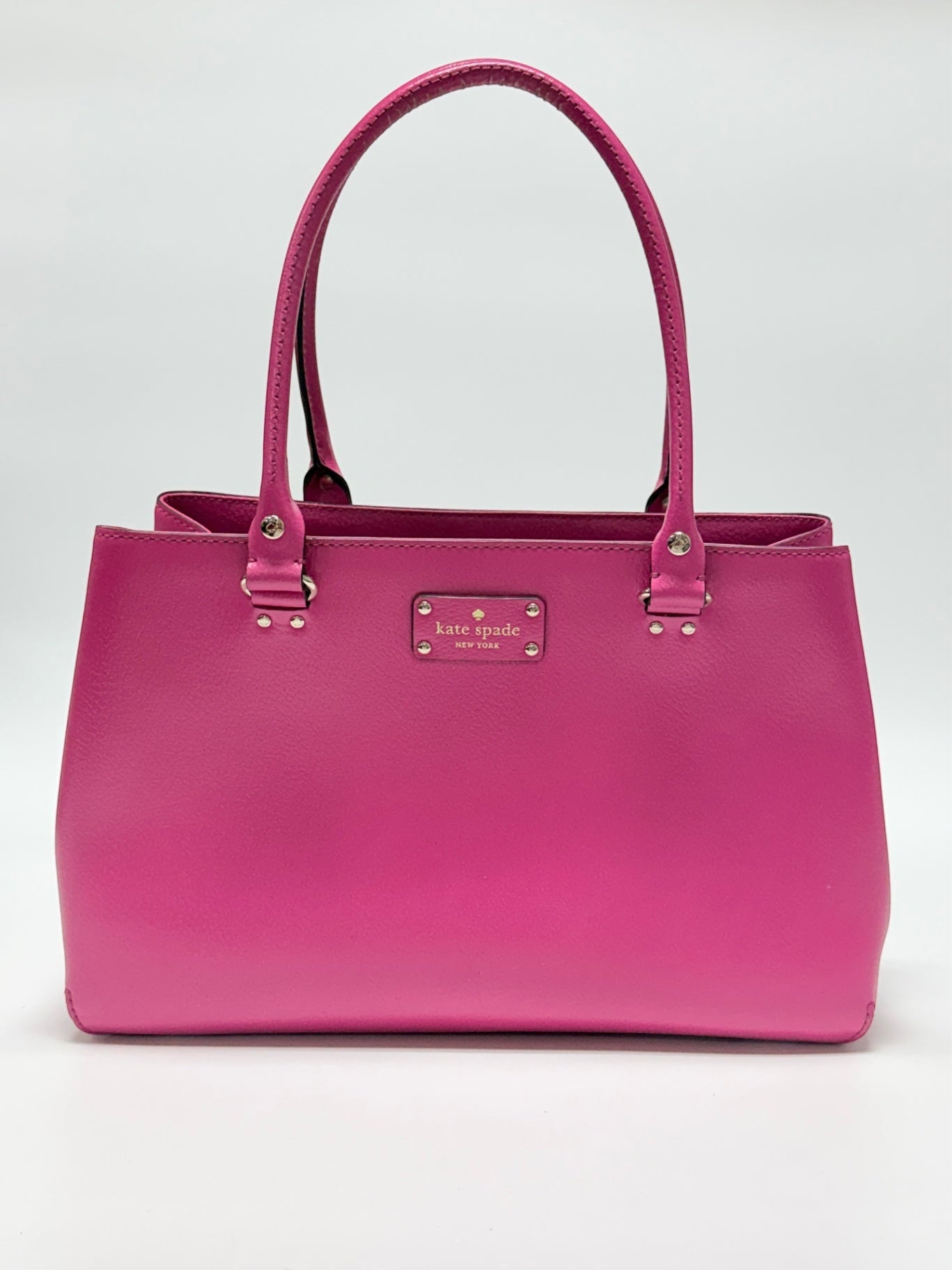 Lynn's Closet Boutique Kate Spade New York hot pink leather tote bag with silver-tone hardware and logo plaque
