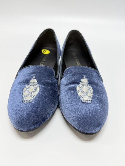 Lynn's Closet Boutique Jack Rogers navy velvet loafers with white ginger jar embroidery, size 8 flat shoes.