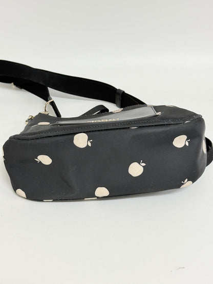 Lynn's Closet Boutique Kate Spade Chelsea nylon crossbody bag in black with a white apple print and adjustable strap