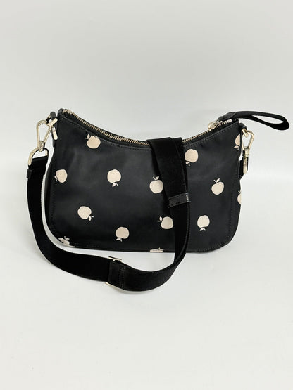 Lynn's Closet Boutique Kate Spade Chelsea black nylon crossbody bag with white apple print and adjustable strap