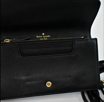 Lynn's Closet Boutique Kate Spade Kaela Carmel Court black leather crossbody bag interior with gold zipper and logo