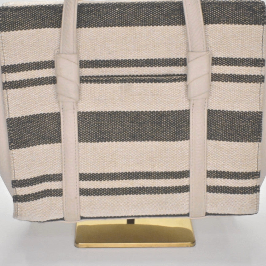 Lynn's Closet Boutique Kate Spade Daniels Drive Abigail tote with neutral and black woven striped panel and leather handles