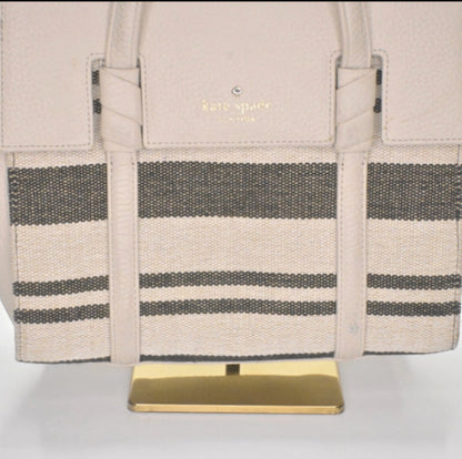 Lynn's Closet Boutique Kate Spade Daniels Drive Abigail tote in neutral pebbled leather with woven stripe panel.