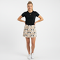 Model wearing a Lynn's Closet Boutique Lilly Pulitzer athletic skort with a flamingo and palm tree print
