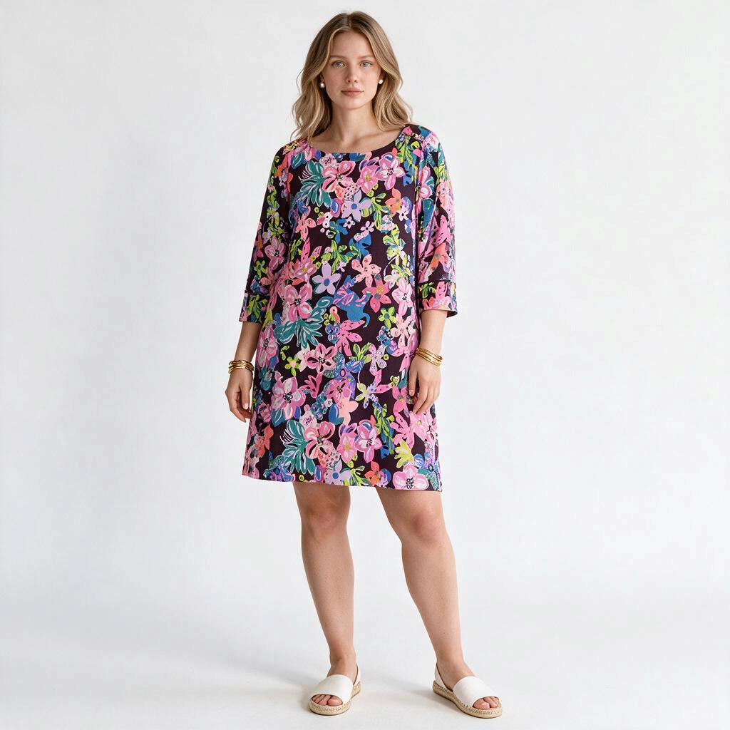 Lynn's Closet Boutique Lilly Pulitzer Sophie dress in Cherry Ganache Bohemian Garden floral print with 3/4 sleeves