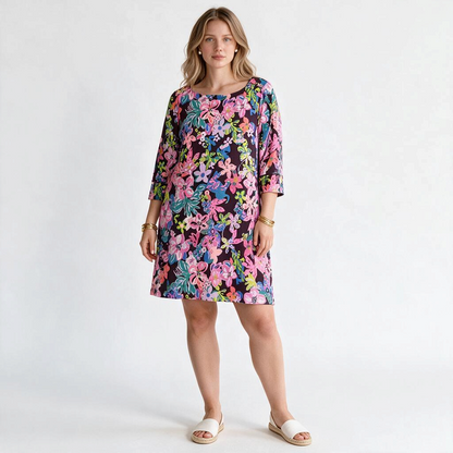 Lynn's Closet Boutique Lilly Pulitzer Sophie dress in Cherry Ganache Bohemian Garden floral print with 3/4 sleeves