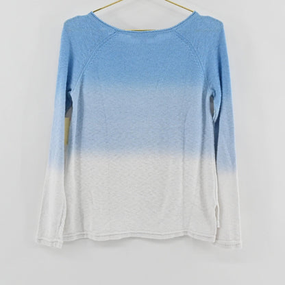 Lynn's Closet Boutique Lilly Pulitzer lightweight knit sweater featuring a blue to white ombre gradient and crew neck.