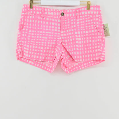 Lynn's Closet Boutique Lilly Pulitzer Callahan shorts in pink and white abstract grid print with a tailored fit.