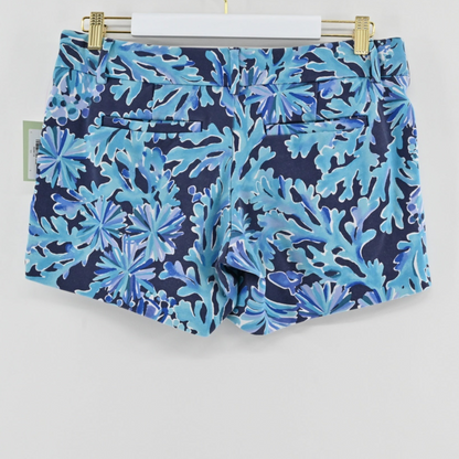 Back view of Lynn's Closet Boutique Lilly Pulitzer Callahan shorts in blue and teal tropical coral print