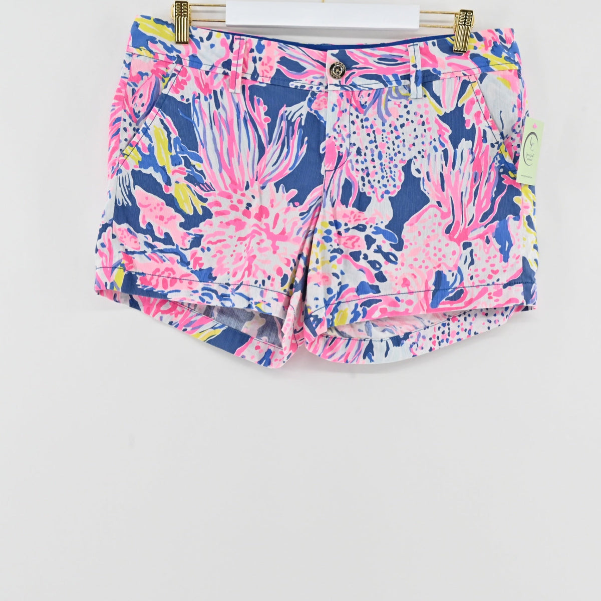 Lynn's Closet Boutique Lilly Pulitzer Callahan shorts in Let's Cha Cha floral print with pink, yellow, and blue.