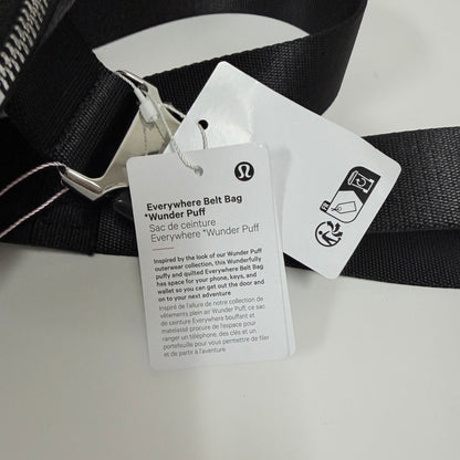 Lynn's Closet Boutique Lululemon Everywhere Belt Bag Wunder Puff in black with attached product tag and webbing strap