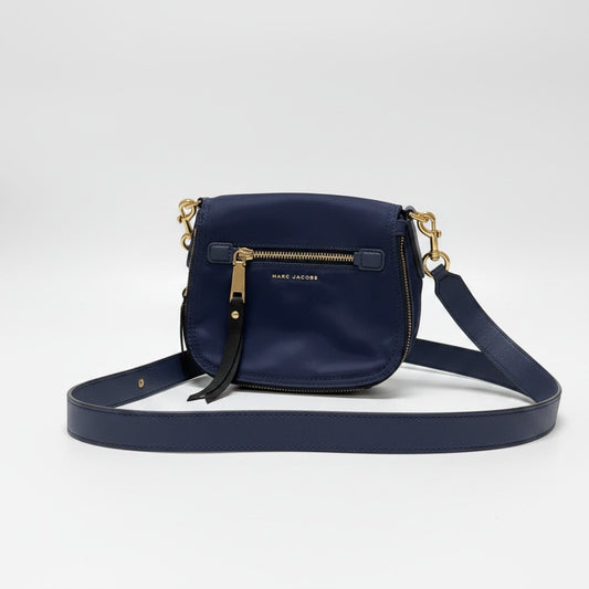 Lynn's Closet Boutique Marc Jacobs Trooper navy nylon crossbody bag with gold-tone hardware and adjustable strap.