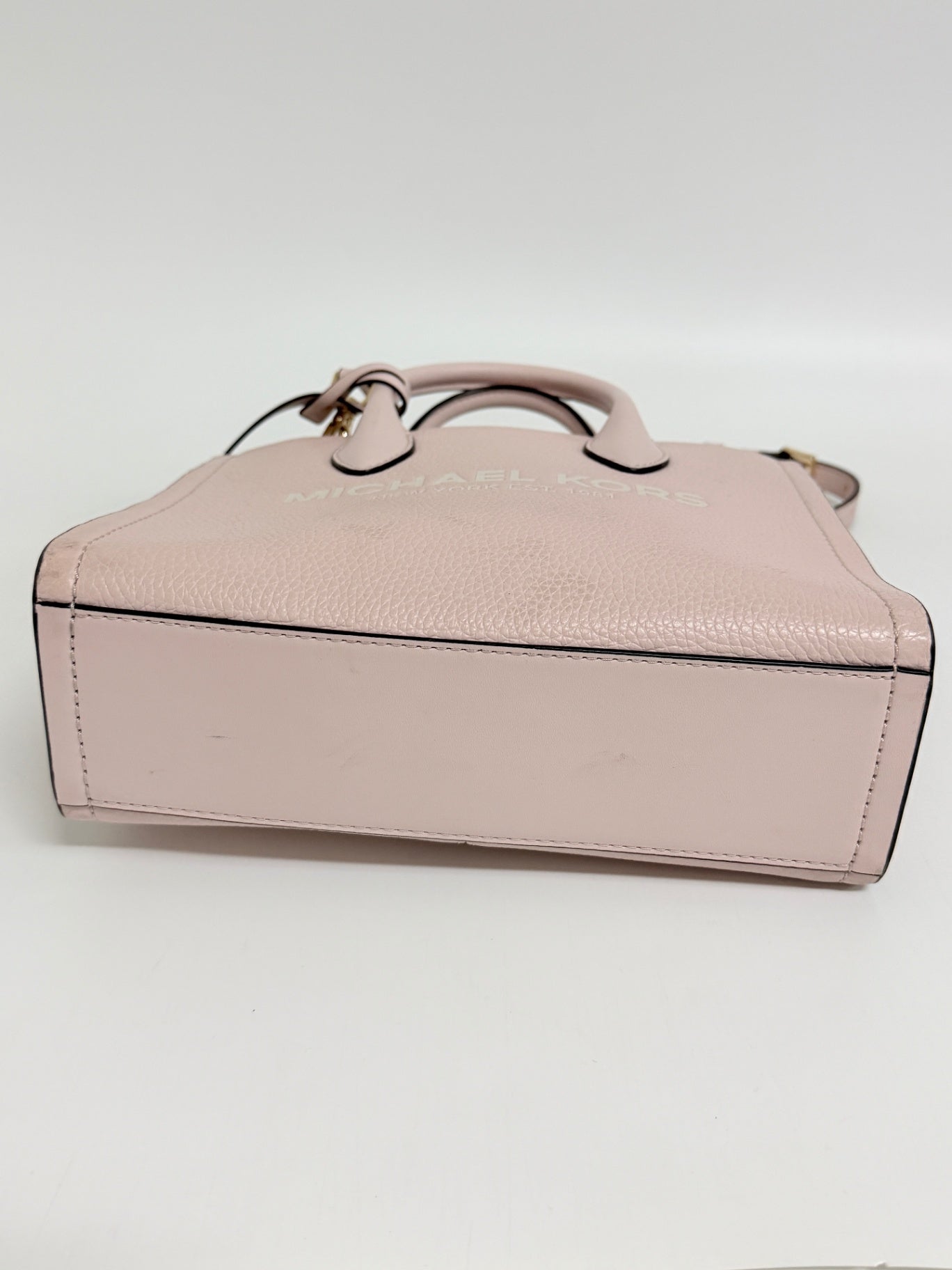 Lynn's Closet Boutique Michael Kors Mirella small blush pebbled leather tote bag base view