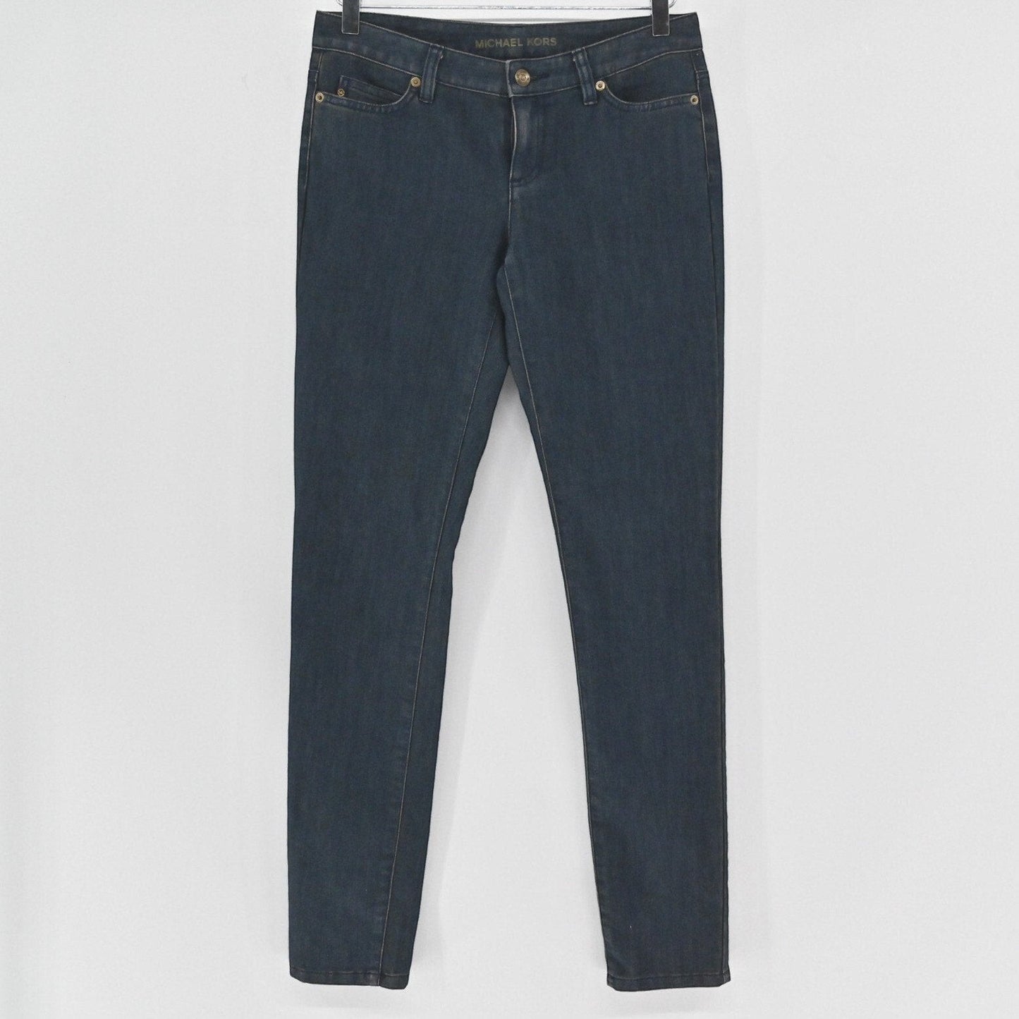 Lynn's Closet Boutique Michael Kors dark wash denim jeans with classic five-pocket styling on a hanger.
