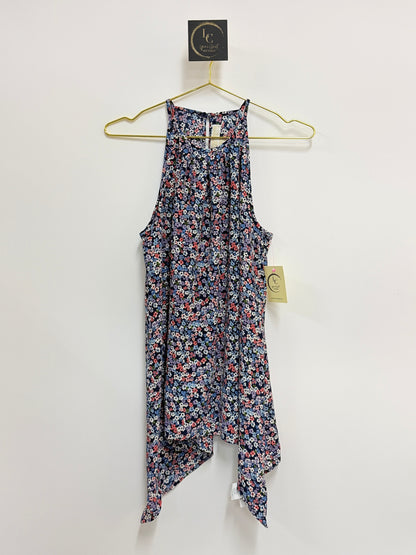 Lynn's Closet Boutique Michael Kors sleeveless halter top with a multi-colored floral print on a dark background.