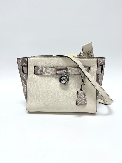 Lynn's Closet Boutique Michael Kors Hamilton small bag in off-white leather with snakeskin side panels and padlock.