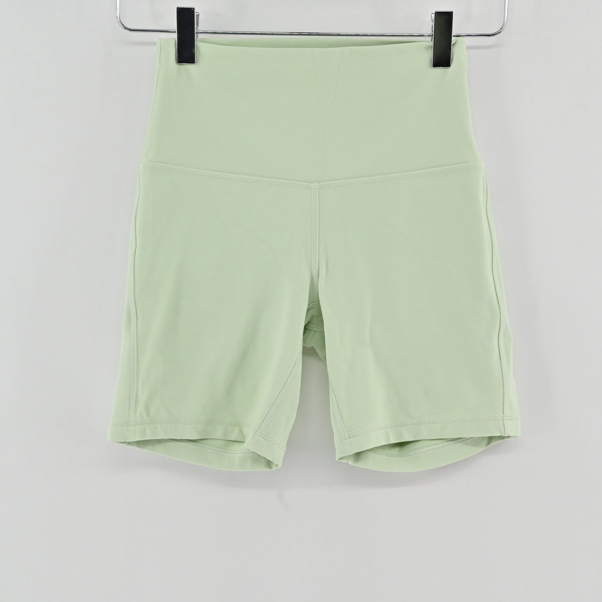 Lynn's Closet Boutique mint green Lululemon Align high-rise 6-inch shorts in soft Nulu fabric hanging on a clip