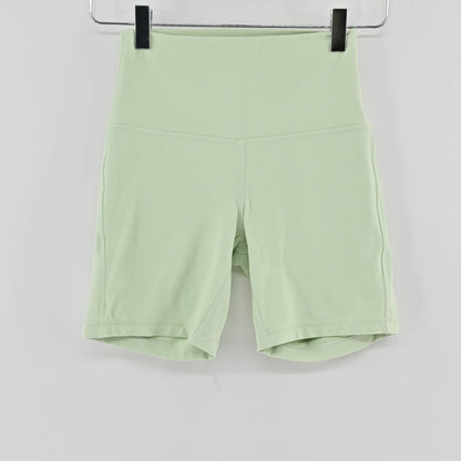 Lynn's Closet Boutique mint green Lululemon Align high-rise 6-inch shorts in soft Nulu fabric hanging on a clip