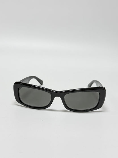 Lynn's Closet Boutique Moncler Minuit black rectangular acetate sunglasses with dark lenses and logo temple detail.