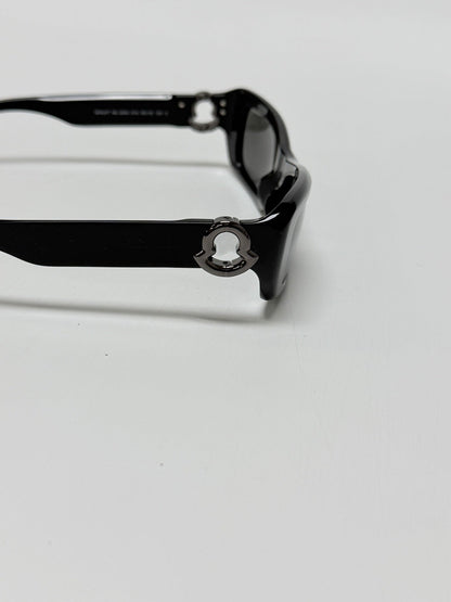 Lynn's Closet Boutique Moncler Minuit black acetate sunglasses featuring iconic logo hardware on the temple