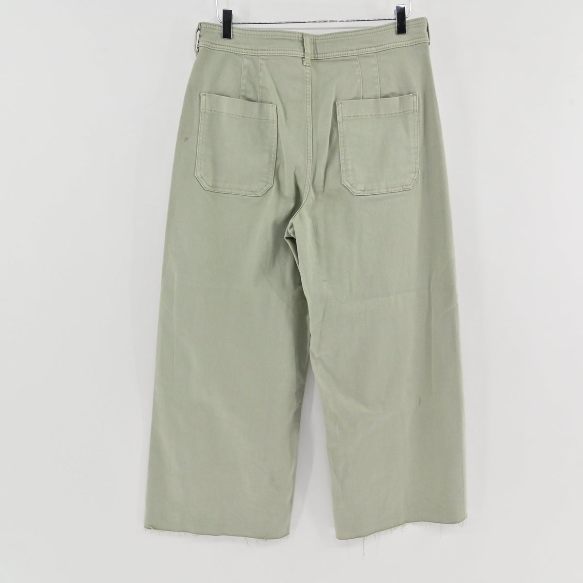 Lynn's Closet Boutique Anthropologie Maeve Colette moss green cropped wide-leg pants with raw hem and back pockets