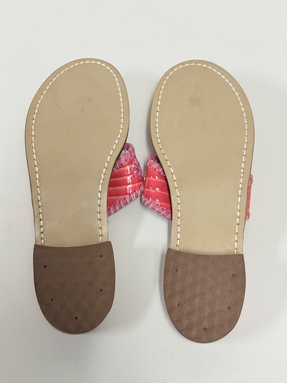 Lynn's Closet Boutique Jack Rogers Navajo sandals showing the smooth leather soles and fuchsia crocodile texture.