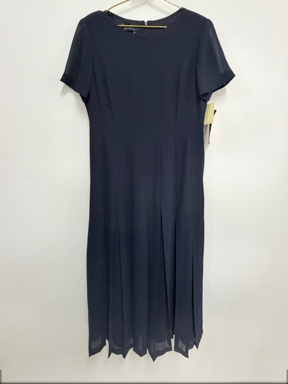 Lynn's Closet Boutique navy Cynthia Howie midi dress with short sleeves, round neck, and pleated skirt, size 14.