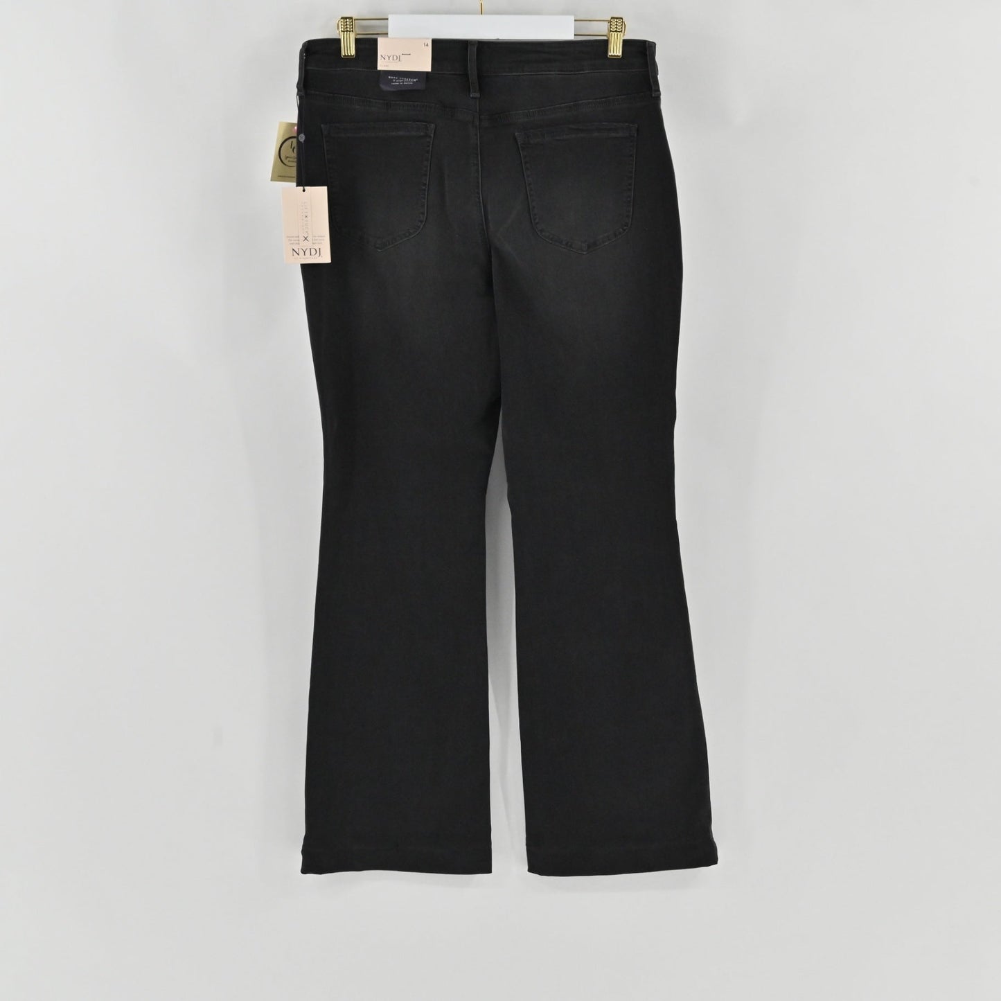 Lynn's Closet Boutique NYDJ Ava flare jeans in charcoal grey denim with back pockets and original store tags