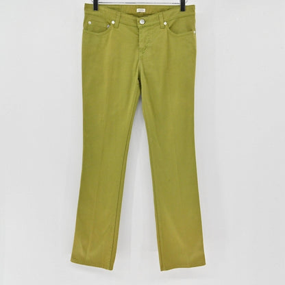 Lynn's Closet Boutique Agnona olive green straight-leg pants with five-pocket styling and button-zip fly closure.