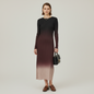 Lynn's Closet Boutique Misook ombré pleated knit midi dress with long sleeves, transitioning from black to beige.