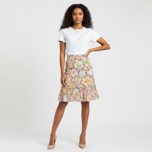 Lynn's Closet Boutique pastel floral print mini skirt with tiered ruffle hem and elasticated waistband.