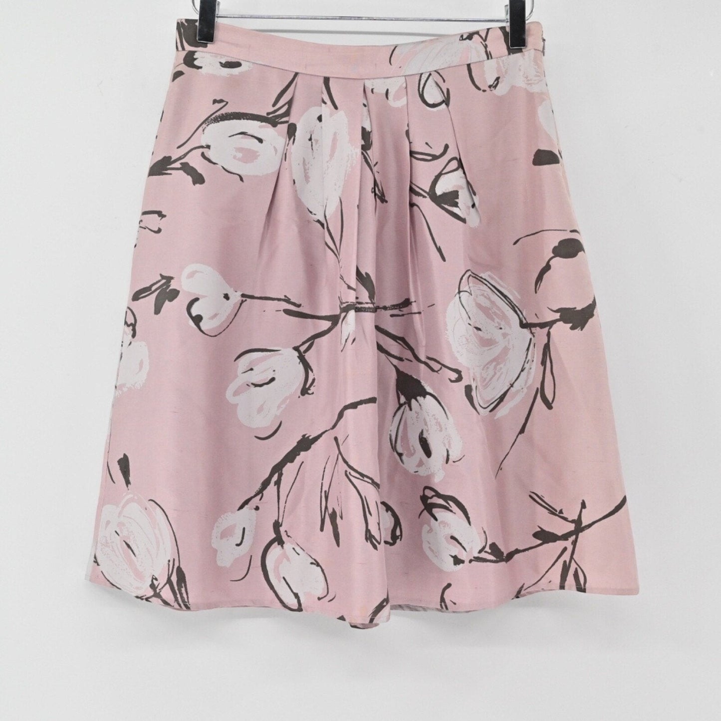 Lynn's Closet Boutique Moschino Cheap and Chic pink silk A-line skirt with artistic floral print and pleats.