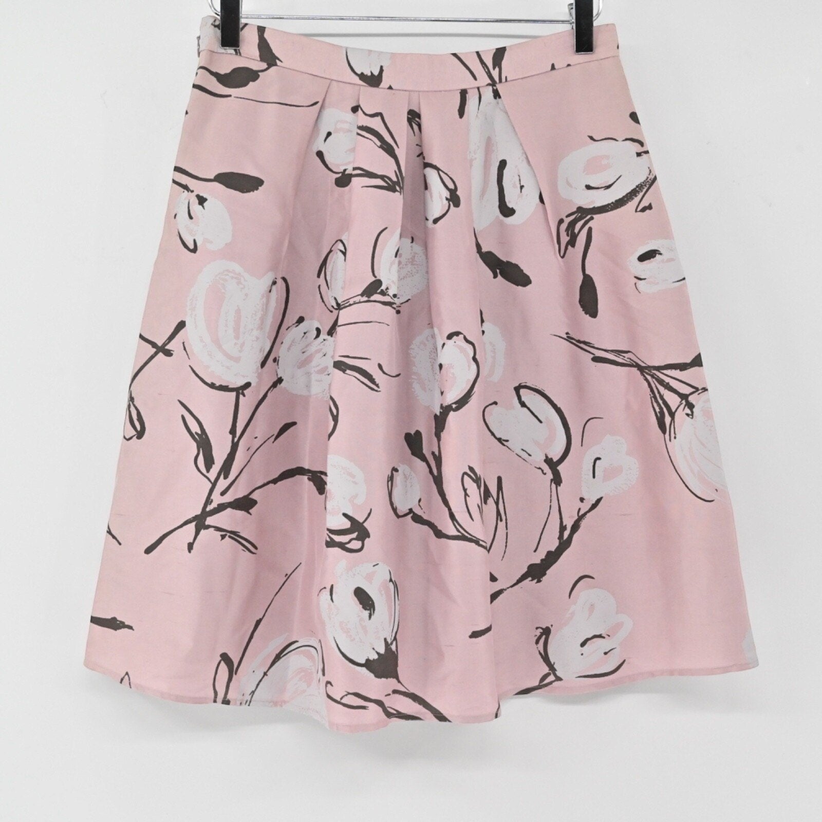 Lynn's Closet Boutique Moschino Cheap and Chic pink silk A-line skirt with artistic floral print and pleats.