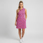 Lynn's Closet Boutique pink and red abstract starfish print sleeveless UPF 50+ Catarina dress with collar and zipper, size 12.