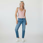 Lynn's Closet Boutique pink sequin tank top with butterfly detail and tie front, size 2.