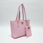 Lynn's Closet Boutique Valentino Orlandi pink textured tote bag with gold hardware and matching accessory pouch.