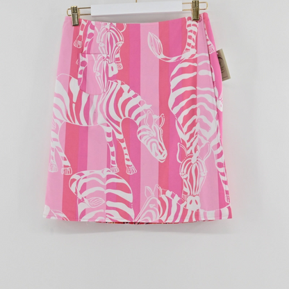 Lynn's Closet Boutique Lilly Pulitzer reversible skirt in pink and white zebra print with vertical stripes