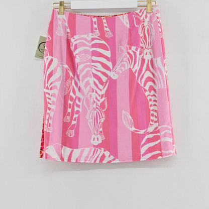 Lynn's Closet Boutique Lilly Pulitzer reversible skirt in pink and white zebra print with vertical stripes