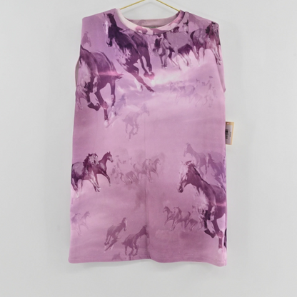 Lynn's Closet Boutique sleeveless mini dress in soft purple with an ethereal horse print and crew neck