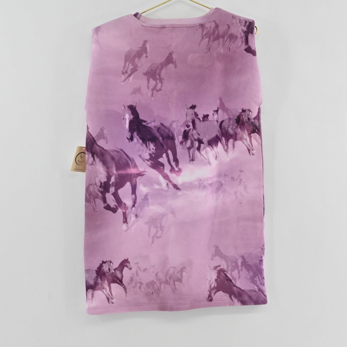 Lynn's Closet Boutique AllSaints Coni sleeveless mini dress in soft purple with an ethereal horse print pattern.