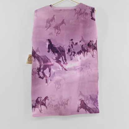 Lynn's Closet Boutique AllSaints Coni sleeveless mini dress in soft purple with an ethereal horse print pattern.
