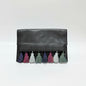 Lynn's Closet Boutique Rebecca Minkoff Sofia black leather clutch featuring a row of multi-colored suede tassels.