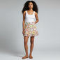 Lynn's Closet Boutique retro floral print mini skirt with ruffle hem, size 2. Features pastel pink, yellow, orange, and green flowers.