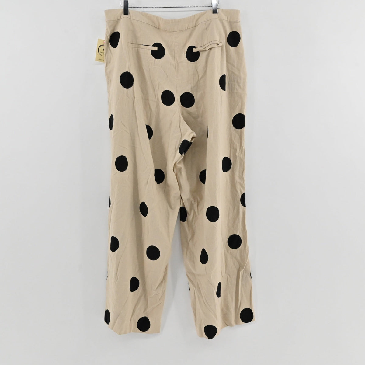 Lynn's Closet Boutique Tanya Taylor wide-leg beige pants with black polka dots and back pockets